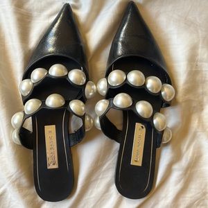 Zara Basic Collection Pearl Flat Pointed Mules EUC